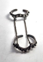 Tribal punk studded sterling silver vintage double ear cuff with connecting chai