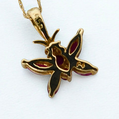 Vintage Ruby and Diamond 10k Gold Butterfly Necklace, July Birthday, Petite, 90s