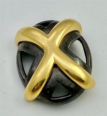 Vintage Monet Small Gun Metal Grey & Gold Tone X Brooch Pin
