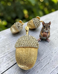 Vtg Marvella Acorn Brooch & Clip Earrings Rhinestone Autumn Jewelry Naturecore