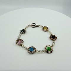 Multicolor Crystal Beaded Bracelet Silver Tone Boho Layering Statement Jewelry