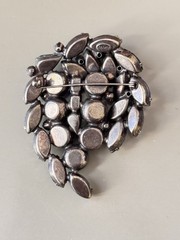 Vintage Signed KRAMER Blue & Green Spray Brooch & Earring Set, Gunmetal Set