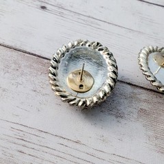 Vintage Earrings for Pierced Ears Dark Brown with Gold Tone Halo
