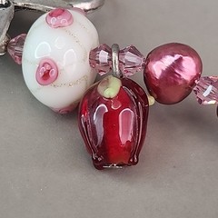 Glass Beaded Bracelet Lampwork Pink Freshwater Pearl Handmade 6.75″