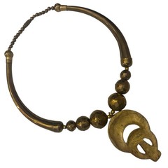 Vintage Brass Etruscan Necklace Tribal Statement Egyptian Revival Art Deco