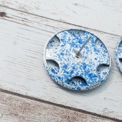Vintage Earrings For Pierced Ears Blue & White Circle