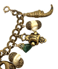 1950s MIRIAM HASKELL Unsigned Asian Charm Bracelet Semi Precious Stones 7.25″