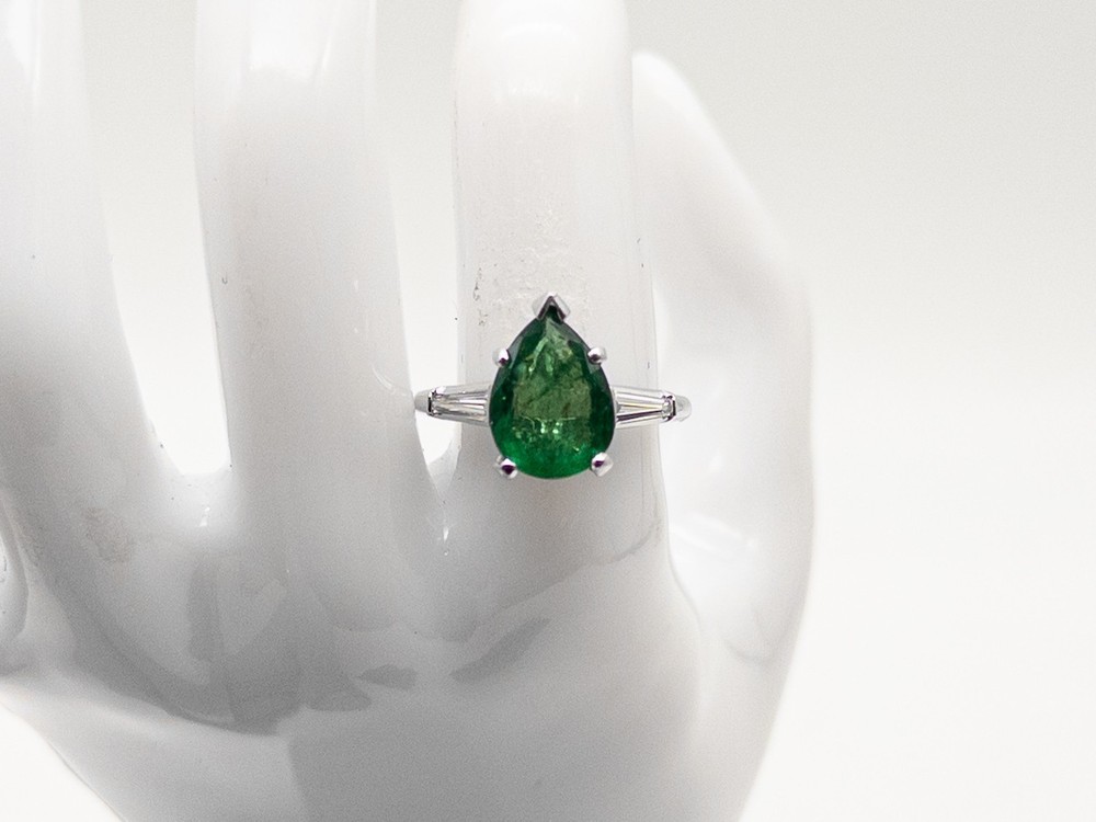 Vintage $8000 4.50ct AAA+++ Natural Pear Cut Emerald VS G Diamond Platinum Ring