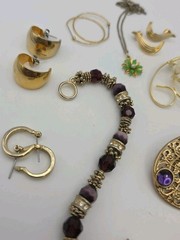 Vintage Gold Tone Costume Jewelry Lot Mixed Materials Wearable Hoops Enamel…