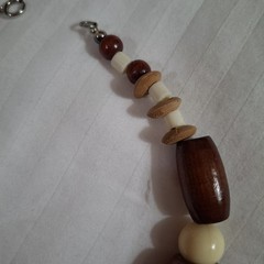 Vintage Chunky Mix Wood Necklace Clay Art Pendant Handmade Silver Tone Round