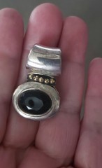 Vintage Silver & Gold Slide Pendant With Dark Stone – 1.75 In