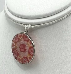 Murano Millefiori Venetian Glass Pendant Orange & Red 21mm Silver Setting
