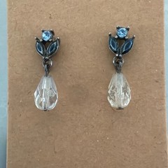 Avon NR Vintage Silver Tone Blue Rhinestone Clear Glass Teardrop Dangle Earrings