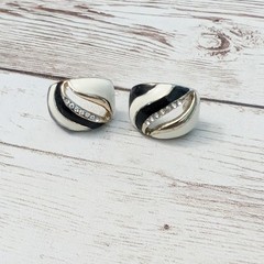 Vintage Stud Earrings For Pierced Ears Cream, Black, Clear Gem