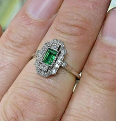 Antique Art Deco Style Emerald & Lab Created Diamond Engagement 925 Silver Ring