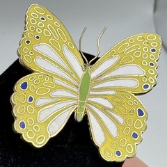 Yellow Green Blue White Goldtone Enameled Butterfly Brooch Pin
