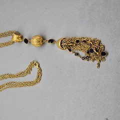 Vintage Tassel Necklace Black Gold Tone Long Layering Statement Runway