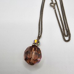 Vtg Smoky Topaz Borealis Crystal Bead Rondelle Pendant Gold Tone Necklace 18″ in