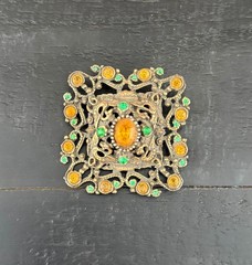 THREE VINTAGE COSTUME JEWELRY BROOCHES JULIANA AUSTRIA GOLD TONE EUC