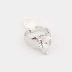 Vtg Sz 6 Ring Pear Teardrop Cubic Zirconia 18KGE White Gold Electroplate Jewelry