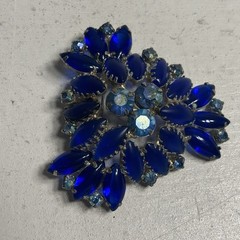 Vintage Blue Navette Silver Tone Open Back Brooch & Earrings set
