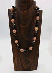 Necklace Amber Brown Peach Multicolored Glass Beaded Signed JAPAN 21 in