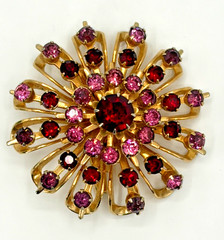 BROOCH Pin Lot Signed/Unsigned Red/Pink – Topaz/Citrine Rhinestones – Green