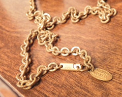Vintage Miriam Haskell Necklace Gold Tone Chain with Tiger Eye Pendent 24″ Long