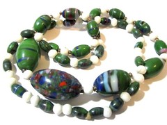 Green and Colors Vintage Art Glass Beaded Necklace