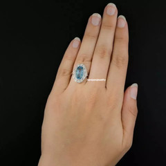 2.23 CT Elongated oval cut aquamarine milgrain style 925 sterling silver Ring