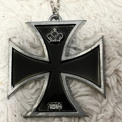 1914 IRON CROSS PENDANT NECKLACE, MARKED JAPAN, WWI STYLE, BIKER Vtg Oversized