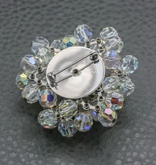 Vintage Aurora Borealis Crystal Beaded Cluster Brooch Pin Clear AB Beads