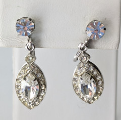VTG Weiss Rhodium Plated Clear Rhinestone Drop Screw on Earrings & Pendant Set