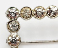 Rhinestone Open Metal Rectangle Frame Early 20th Century Silver Tone Brooch Pin