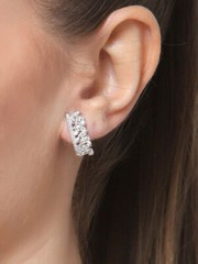 Cluster Half Hoop Stud Earrings 2.3 Ct Simulated Diamond 14K White Gold Over
