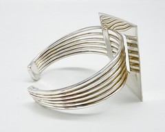 VTG Space Age Atomic MODERNIST Solid Sterling Silver Cuff Bracelet MCM 40.82g