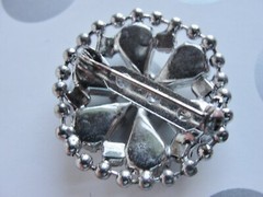 Estate Rhinestone Brooch Prong Set Crystal Clear Stones Tear Drop Beaded Edge