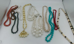 Vintage Beaded Lucite Resin Plastic Satin Metal Chunky 11 Necklace Assorted Lot