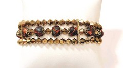 Vintage Hobe Bronze Glass Bead Black Orange Art Glass Goldtone Bracelet