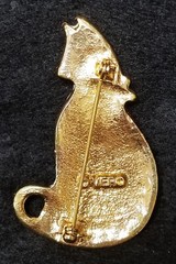 Vintage Signed VERO Cream Enamel Christmas Kitty Cat Brooch Sparkling Ribbon