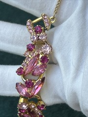 Vntg. Juliana D & E Pink Rhinestone Bracelet & Earring Set Verified D&E 5-Link