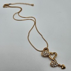 VINTAGE Avon Triple Heart Gold Tone Rhinestone Pendant Dainty Necklace