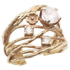 925 Sterling Silver Vintage Ring ISRAEL CZ Vine & Flower Band Sz 7 RG36879