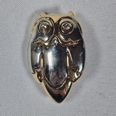3 Vintage OWL Pin Brooch Lot: Gold Tone Green Belly, Rhinestones, Liz Claiborne