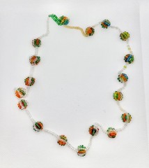 Vintage Multi-Colored Beaded Statement Necklace with Textured Ball Beads