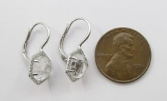 2.90Ctw Clear Hexagon Quartz 0.30Ctw Round Diamond Drop Earrings 14K White Gold