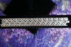 Sterling Silver 21mm Wide Bracelet Pave’ Hearts w Clear CZs 7″ Long in Black Box