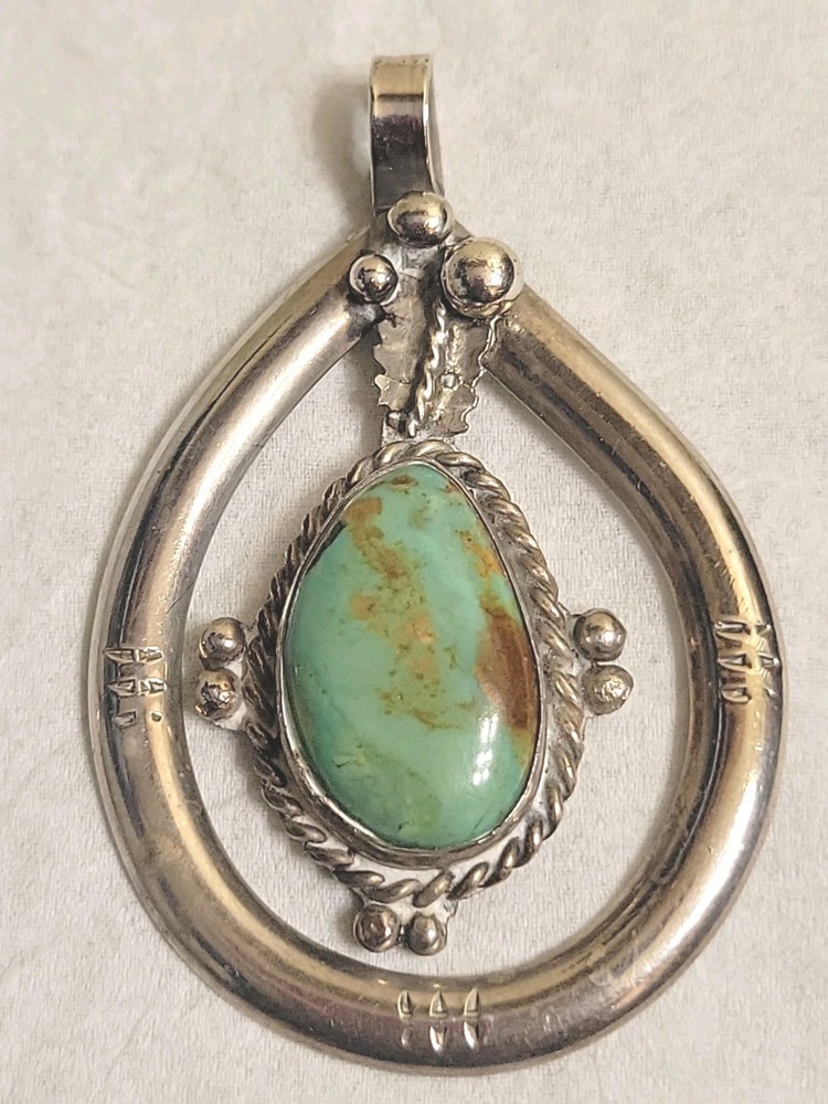 Old Pawn Sterling Silver Vintage Southwestern Royston Turquoise Tribal Pendant