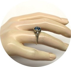 Art Deco – Ring – LONDON Blue Topaz – Solid 14k White Gold Filigree Mtg. – Sz 6.