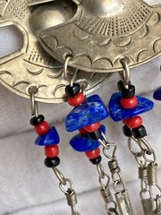 Vintage Lapis Silver Tone Dangling Earrings Large 3.5in Red Black Beads 9.84g